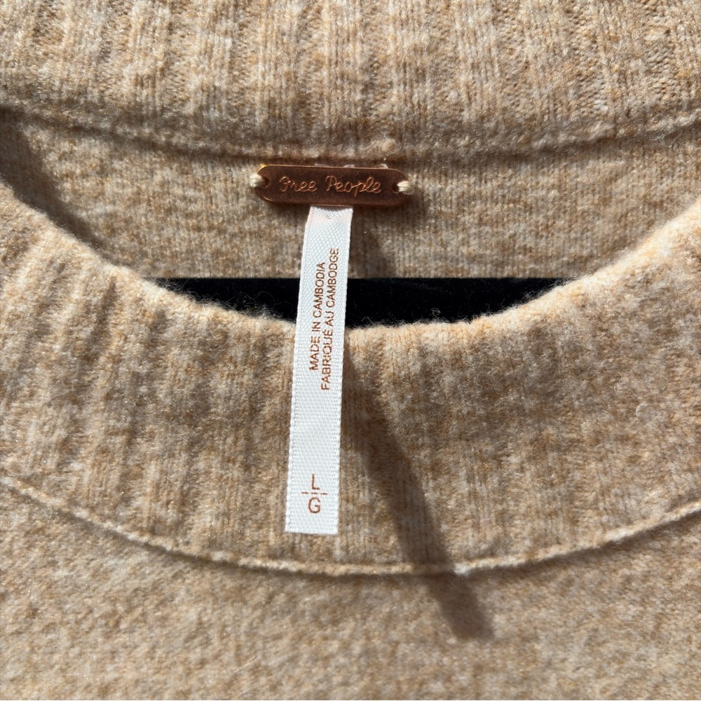 Free People Phoebe Pullover Tunic Sweater Slouchy Oversized Women’s Large Beige - Picture 4 of 5